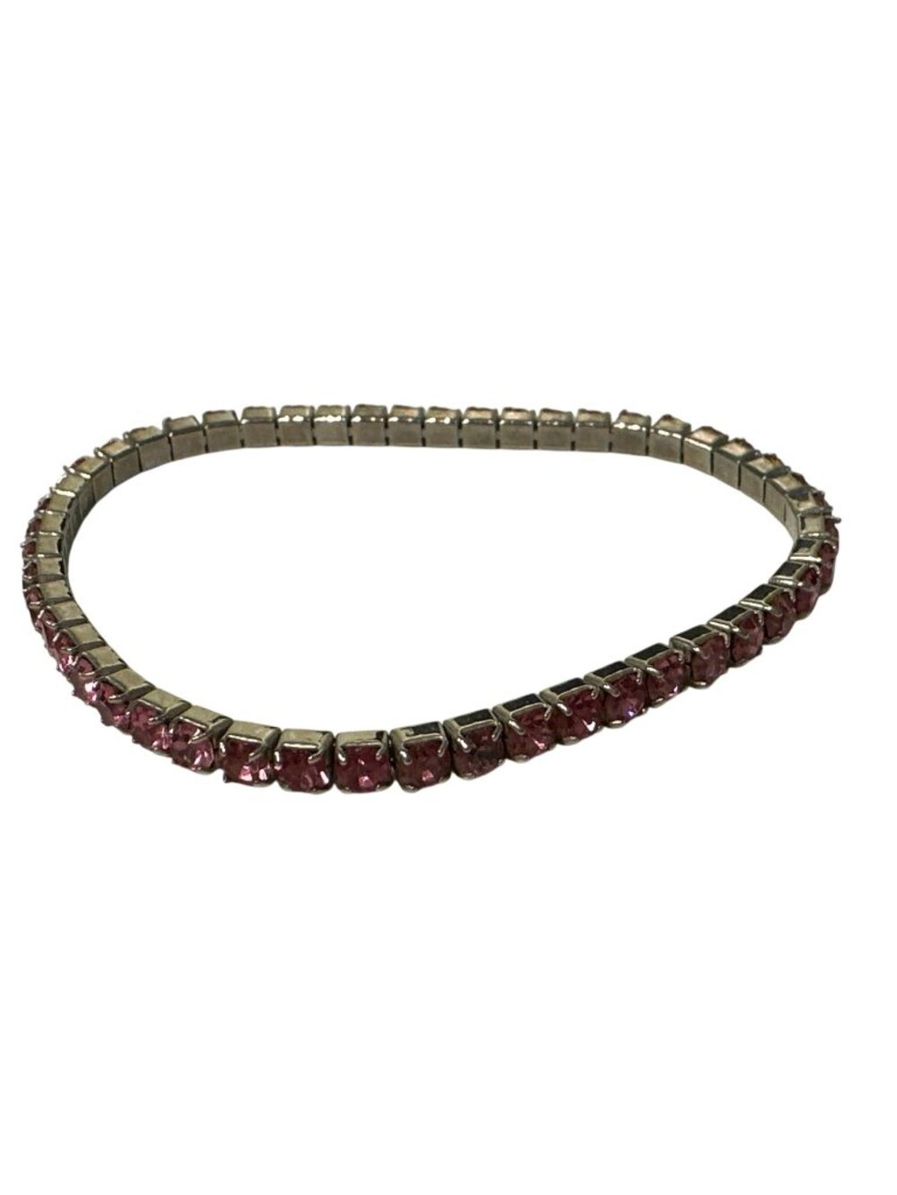 Pink Rhinestone Tennis Bracelet Silver-Tone Setting Stretchable Design Fairy Kei